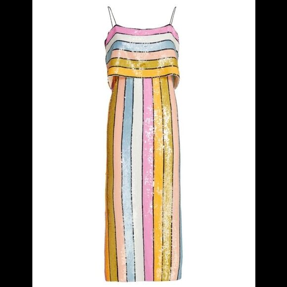 Veronica Beard Ivanna Striped Sequin Midi-Dress - Picture 1 of 7